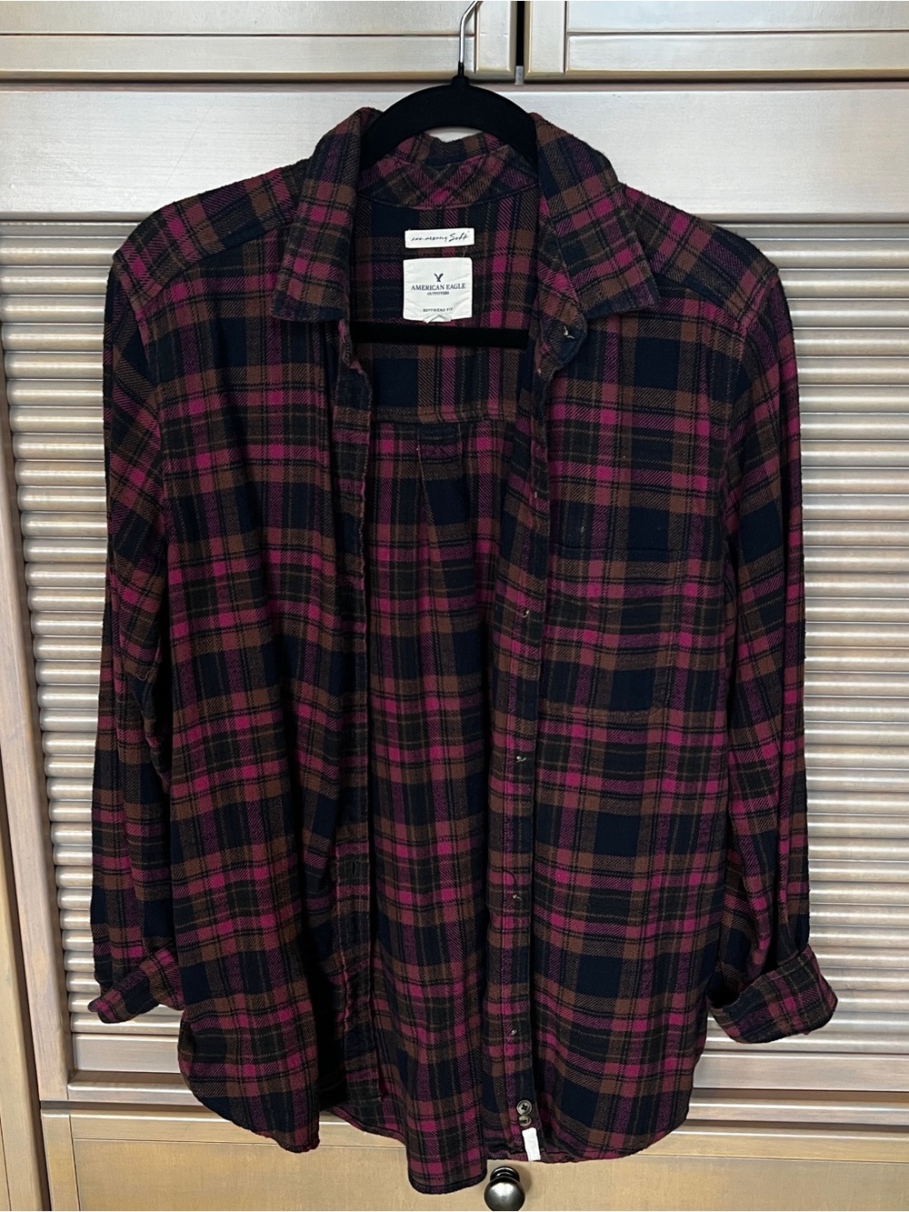 American Eagle Outfitters Pink Plaid Button-Up Shirt